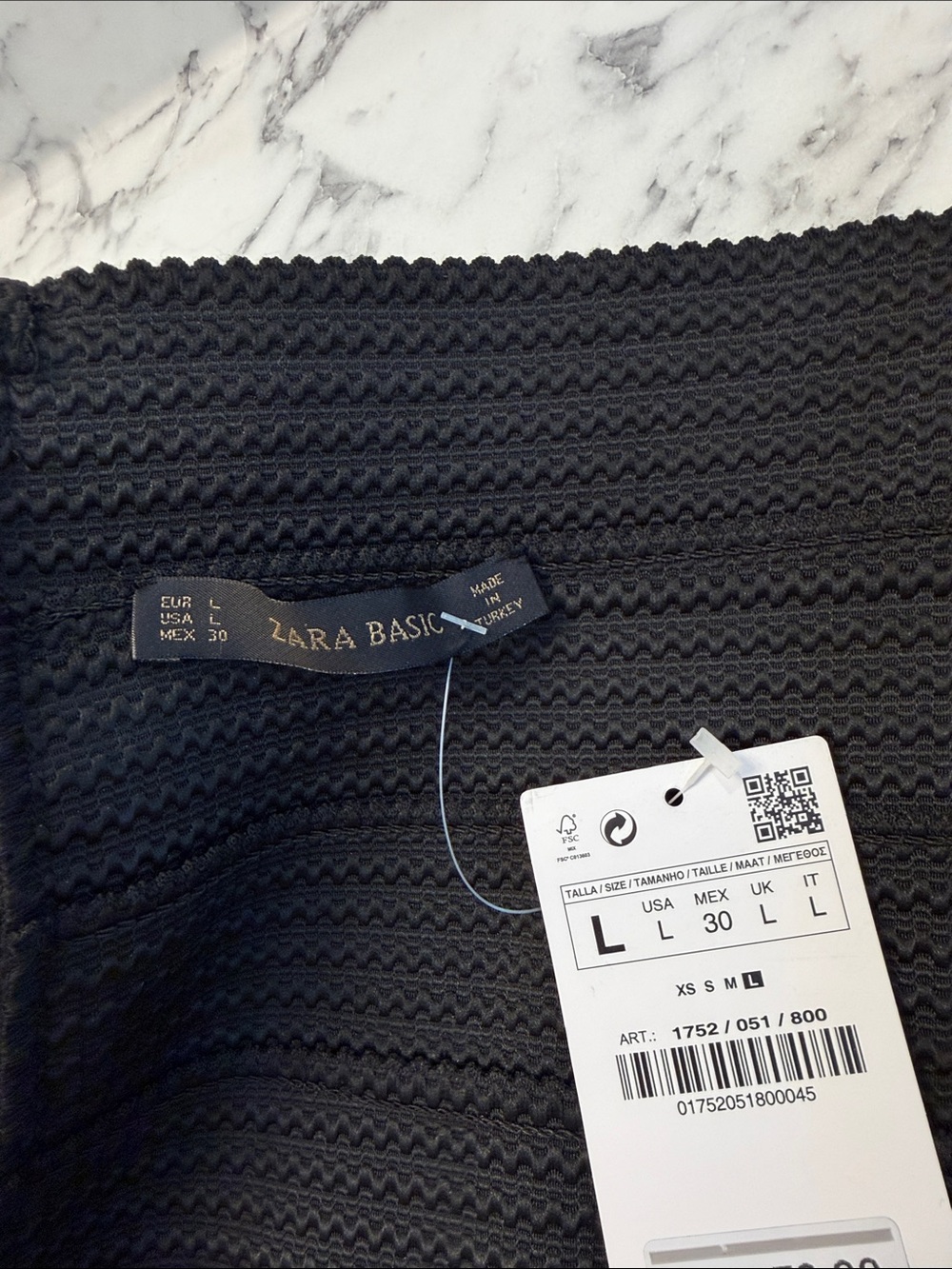 Zara Black Textured Rib Knit Pencil Skirt high waist full zip back NWT size L - Picture 9 of 10